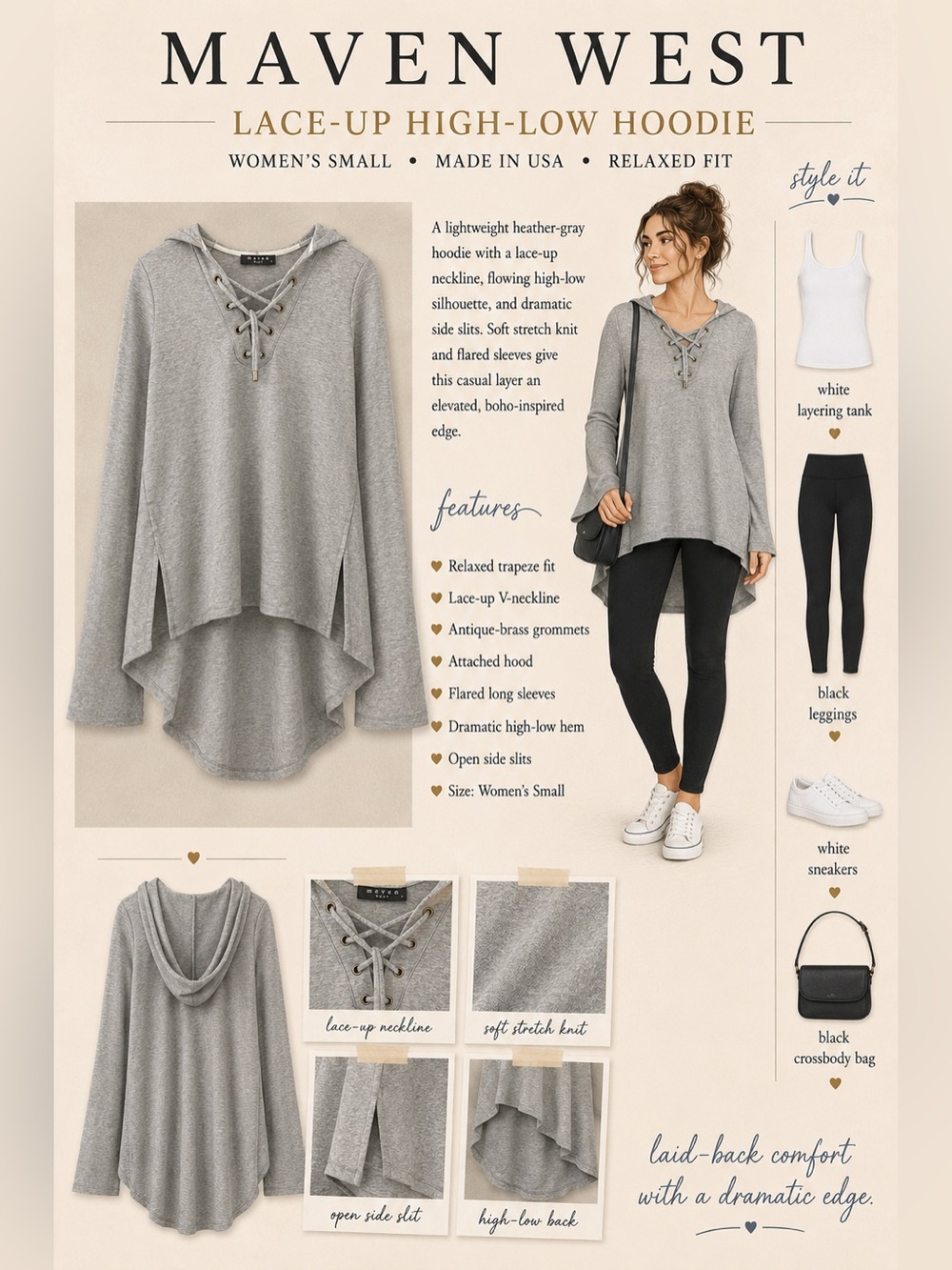 MAVEN Lace Up Hoodie Size Small